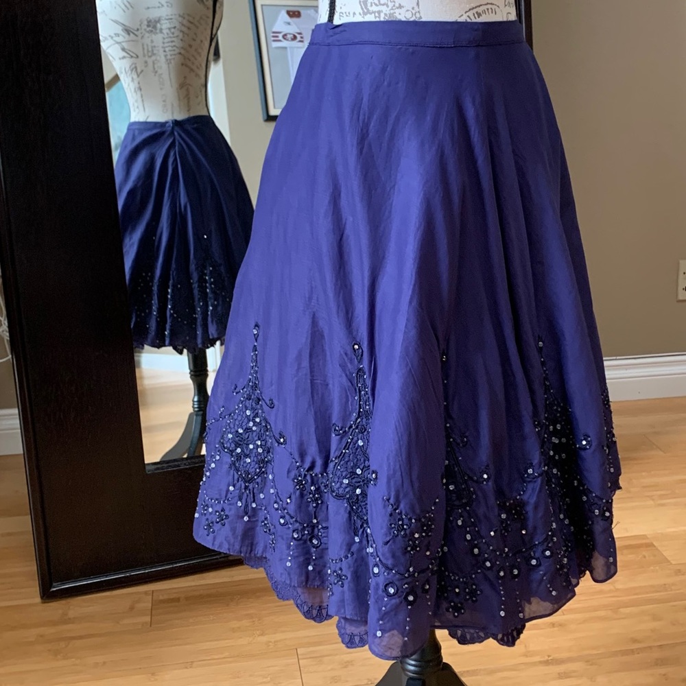 Lithe Beaded Embroidered Navy Full Layered Skirt - Picture 11 of 11